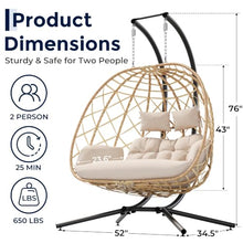 SWITTE Outdoor Double Hanging Egg Swing Chair with Stand & Cushion, Beige