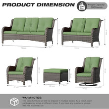 Joyside 6-Piece Wicker Patio Furniture Set with Sofa, Rocker Chairs, Ottomans, and Side Table Green