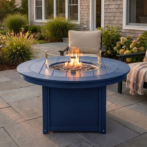 COSTAELM Sol 47" Modern Outdoor 55,000 BTU Patio Backyard Round Propane Fire Pit Table (Rocks Not Included), Navy Blue