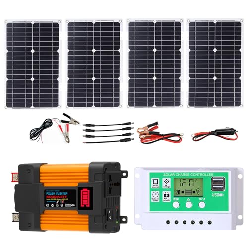 Foldable Waterproof 100W Solar Panel Kit with 4000W/6000W DC 12V to AC 110V/220V Car Inverter, 50A Solar Charge Controller, Portable Power System for Family Travel and Outdoor Use(6000W,12V-110V)