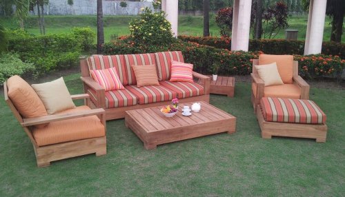 WholesaleTeak Outdoor Fabric Cushions (Seat & Back) for Leveb 6pc Sofa Set: 3 Seater Sofa, 2 Lounge Chairs & Ottoman -Cushions only #WHSSLV4CS
