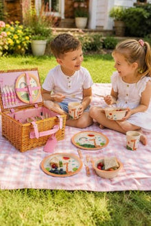 Picnic Basket 2 Person Handmade Wicker Picnic Set for Pink Portable Handle Design