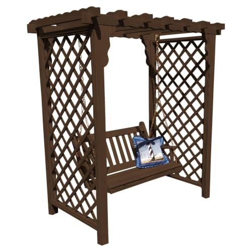 Keystone Amish Co. Manchester Pressure Treated Pine Arbor with Swing, Outdoor Archway Trellis & Porch Swing, Amish Crafted, Made in USA, 6-Foot, Walnut Stain