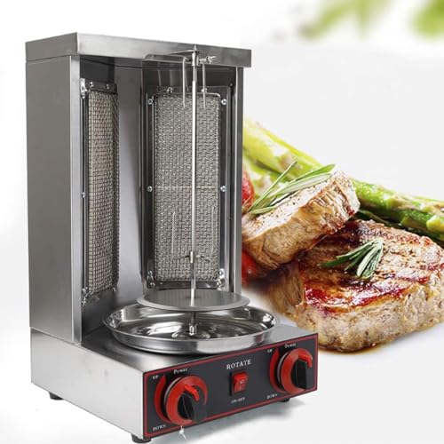 Shawarma Rotisserie, Vertical Rotisserie Oven, Grill with Drip Tray, Gas Shawarma Maker, Stainless Steel 300°C Adjustment 360° Rotating Kebab Rotisserie Oven