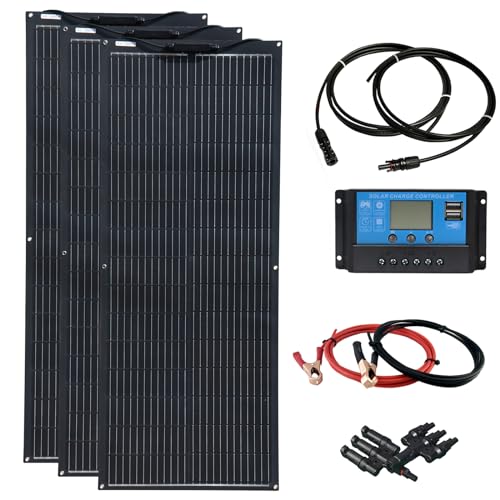 XINPUGUANG Flexible Solar Panel 300W 12V Monocrystalline System Kit, 3PCS 100W Solar Panel,30A Charge Controller,Extension Cable,Charge for RV Boat Home Caravan