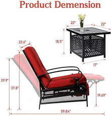 Skiway Outdoor Patio Recliner with Hand-Woven Wicker, Rust-Resistant Frames and Small Side Table Set of 3(Red), 2 seats