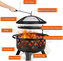 BBQ Grill Outdoor Outdoor Fire Pit, Firepit Brazier Garden BBQ Cooking Grill Round Stove Patio Heater Height Adjustable BBQ