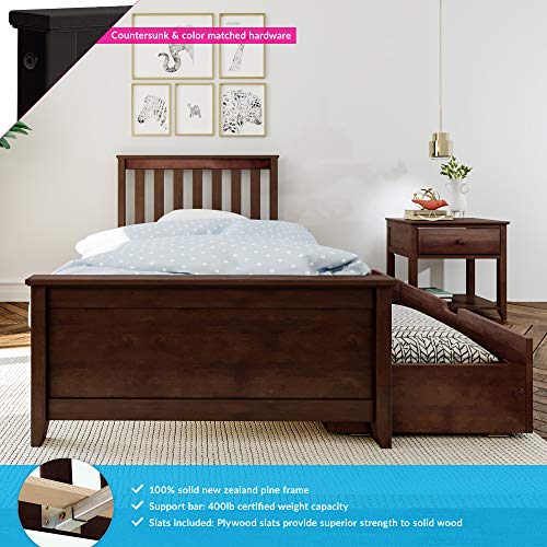Max & Lily Twin Bed Frame with Headboard & Storage Drawers Slatted Espresso