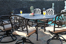 GrandPatioFurniture.com CBM Elisabeth Collection Cast Aluminum 9 Piece Dining Set with 8 Swivel Rockers Black Brown