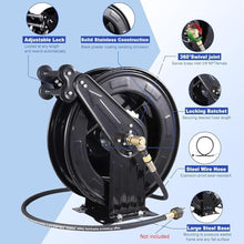Retractable Air Hose Reel, Hose Reel for Pressure Washer, with Double Arm Hose Reel, 180° Swivel Ceiling/Wall Mount, Pressure Washer Drum, for Water/Air/Oil (50FT)