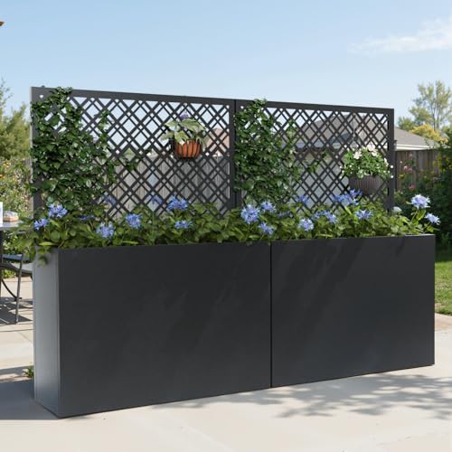 Trygoal Metal Planter Box with Trellis, 35" Lx11.8 Wx47 H Metal Raised Garden Bed with Trellis and Drainage Holes, Outdoor Standing Flower Bed for Climbing Plants,Vegetables,Vines, 2PCS