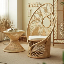 XJOYSL7921 Rattan Chair Vintage Artistic Rattan Chair with High Backrest, Phoenix Tail Design, Rattan Leisure Chair for Outdoor Relaxing on Balcony or Patio Modern Accent Chair for Living Room
