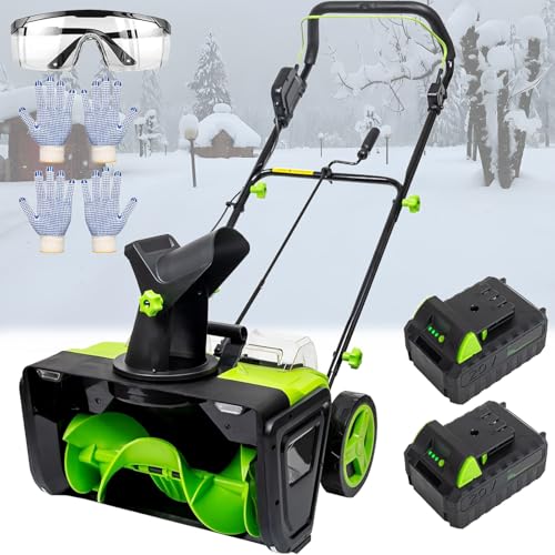 Cordless Snow Blower, Electric Snow Thrower 20 Inch, 2 x 220V 4.0Ah Battery Powered Snow Removal, 3500W Brushless Motor 25FT Throw Distance for Driveway Patio Sidewalk 2 batts