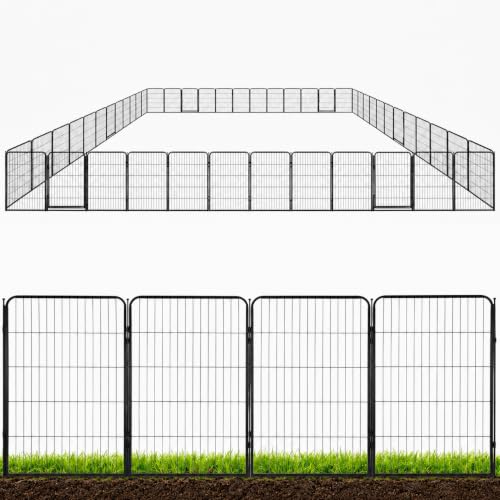 Kozy Kennels Outdoor Decorative Garden Fence - 40 inch, 48 Panels - Heavy Duty Metal Fencing for Yard, Flower Bed Border, Dog & Animal Barrier w/Black Anti-Rust Coating & Extra Wide Gate
