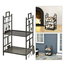DJVHSRI Double Layer Firewood Storage Rack Large Capacity Fireplace Wood Stand with 4 Tool Set - Wrought Iron Firewood Holder,