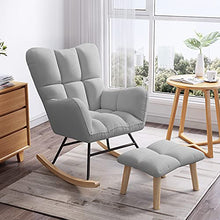 HCZKIUJ Footstool Rocking Chair, Soft Cushion Relaxing Lounger with Solid Wood Legs and Footstool, Recliner Armchair for Indoor Yard Patio, 4 Colors Living Room Chair (Light Gray 75x55x82cm)