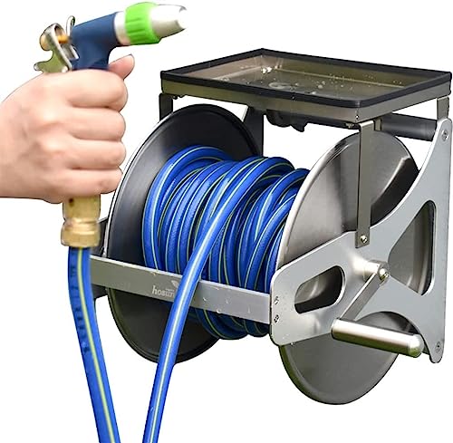 Garden hose reels Hose Reels,Washer Reel, Portable Hose Truck,Hose Reel Cart Garden Hose Reels for Outside Heavy Duty Wall Hose Cart Stainless Steel Small Pipe Organizer Hose Reels(Hose Cart+15m Pipe)
