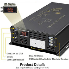 3000Watt Pure Sine Wave Power Inverter 24VDC to 120VAC 6000W Peak Built-in Soft Starter Dual AC Outlets 2× 2.4A USB Port &Hardwire Terminal Off-Grid Solar Converter RV Trucks (U5-300024)
