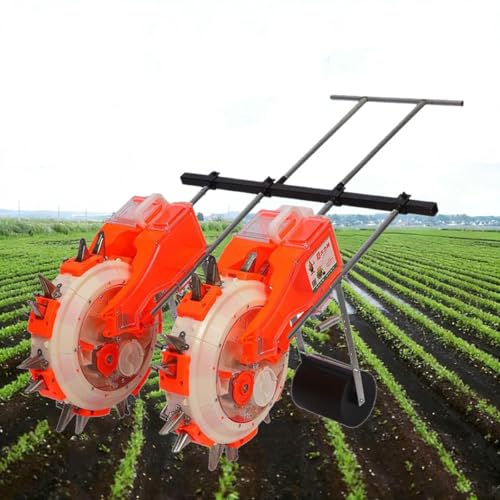 Hand Push Double Row Seeder with Fertilizer, Manual Garden Seeder Planter, Adjustable Seed Drill for Corn, Soybean & Vegetable Planting Tool(6 Mouths)