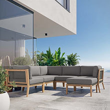 Modway Clearwater Outdoor Patio Teak Wood 6-Piece Sectional Sofa in Gray Graphite