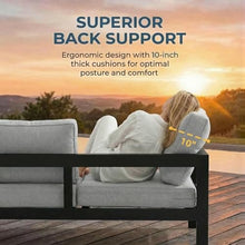 Solaste Aluminum Patio Furniture Set for All Weather, Oversized Metal Outdoor Furniture Set with 27.5" Deep Seating and 3.2" Wide Armrest, Patio Conversation Set with 5" Cushion, Black and Grey
