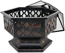 SLGGPJBU Outdoor Fire Pit Outdoor Fire Pits Portable Metal Fire Pit Hexagon Design Fireplace Stove, with Mesh Screen Cover Fireplace Stove Wood Burning