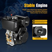 4 Stroke 10HP Diesel Engine, 418CC Single Cylinder Air-Cooled Diesel Motor
