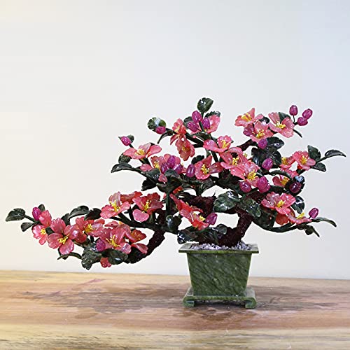 YXIANG56Q Fake Plants Artificial Bonsai Living Room Jade Peony Flowerpot Ornaments Fortune Tree Feng Shui Ornaments for Home Office Porch Lucky Gift Bonsai Tree(B)