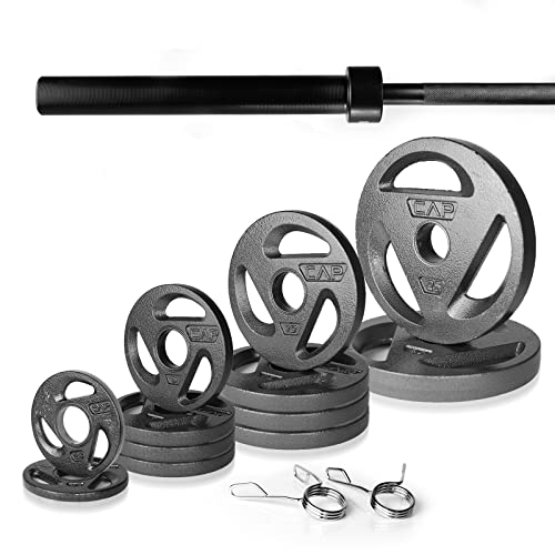 CAP Barbell 165 LB Olympic Grip Plate Set with 7 FT Olympic Bar and Collars Black
