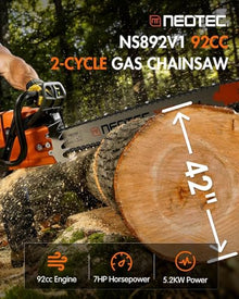 NS892V1 92cc Gas Powered Chainsaw 42" Bar & Chain 5.2KW 7HP 2-Cycle Engine Heavy-Duty Professional Forestry Saw for Large Wood Cutting Compatible with MS660 G660 Parts