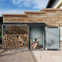CIATRE 106''Outdoor Steel Firewood Rack and Metal Storage Shed - Two-in-One Solution for Wood Storage and Tool Organization - Rust-Resistant and Weather-Proof Design