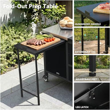 WZONICE98 72.4" Outdoor Kitchen Island, Grill Cart with Fold-Out Prep Table and Adjustable Shelves Outdoor Grill Station with Storage Cabinet Stainless Steel Top Black