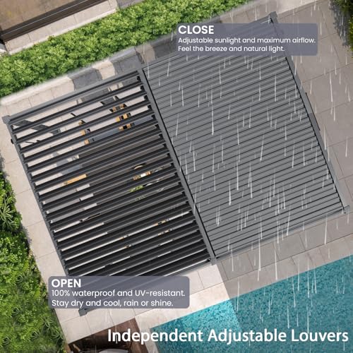 ADRERIC Louvered Pergola 12'x16' Outdoor Pergola with Roof, Heavy Duty Aluminum Frame, Hardtop Gazebo with Adjustable Louvers for Patio, Deck and Backyard, Gray
