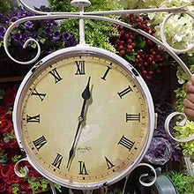 EHVYBDX Wall Clock, Outdoor Garden Wall Clock, Blue Double Sided Station Clock Garden Clock 360° Rotation Wrought Iron Retro Waterproof Outdoor Clock Decoration Outside Clock fo