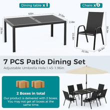 Pamapic Outdoor Dining Sets for 6, Rectangular Steel Slat Table with 6 Textilene Chairs, 7 Piece Patio Table and Chairs Set with Umbrella Hole for Patio, Backyard, Poolside (Black, No Umbrella)