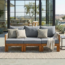 Merax Outdoor Daybed, 3 Seat Patio Sofa Bed with Waterproof Cushions, Pull-Out Mechanism & Rope-Woven Armrests, for Garden, Balcony, Poolside, Grey