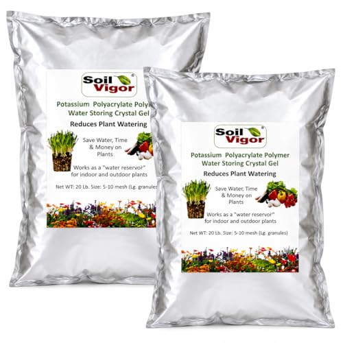 Soil Vigor Water-Storing Crystals for Plants, Large 5-10 Mesh Potassium Polyacrylate Granules, Reduces Watering, Improves Root Hydration for Houseplants, Trees, Lawns & Gardens, 40 lb