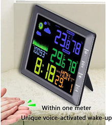 CVGfko Weather Station Wireless Indoor Outdoor,Weather Forecast Station Thermometer Hygrometer with Sensor,Alarm Clocks, Snooze Mode/6011,Brown