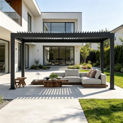 Takywep 12x16 FT Louvered Pergola, Adjustable Roof with Drainage System