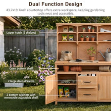 65 Inch Garden Potting Bench with Hutch Top, Natural