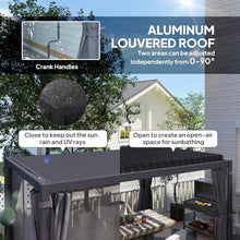 Outsunny 10 x 13 ft. Louvered Pergola Hardtop Gazebo w/Curtains Dark Gray