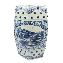 JOYNOW Ceramic Garden Stool Decorative Garden Stools Hand-Painted Blue and White Hexagonal Stool Window Landscape Dressing Stool Antique Drum Stool Home Collection Ornaments Garden Stool Ceramic