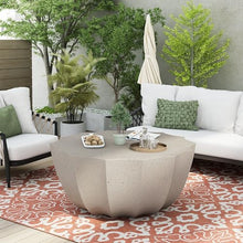 35.43'' Round Outdoor & Indoor Coffee Table, Waterproof MgO Cement Coffee Table, Modern Patio Table for Garden, Backyard, Balcony & Living Room, No Assembly Required, White
