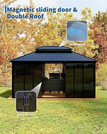 12x16ft Heavy Duty Outdoor Pavilion with Metal Frame, Permanent Solarium Sunroom Kit with PC Windows, Fully Sealed Screen Houses for Backyard, for Patio Winter Garden