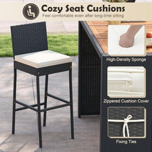 SPORFIT 7 Piece Patio Wicker Bar Set, Rattan Bar Stools Set for Bistro with Acacia Wood Tabletop & Seat Cushions, Outdoor High Top Table and Chairs for Backyard Garden Porch Poolside (73 Inch)