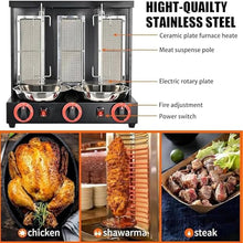 Commercial Meat Rotisserie,Electric Vertical Kebab Grill,Countertop Gas Grill Machine,Automatic Rotating Skewers Machine,Indoor Kebab Machine,Black-TripleKnob