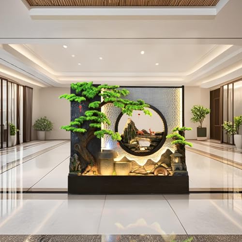 Luxury Rockery Wall Fountain – Black & Gold Mountain Scene with LED Lights, Indoor/Outdoor Cascading Fountain Water Curtain Wall Floor-Standing Decor (338 Set,Ivory)(336 Ivory)