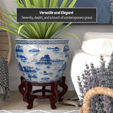 Red Lantern 20" Porcelain Fishbowl Blue & White Landscape Planter