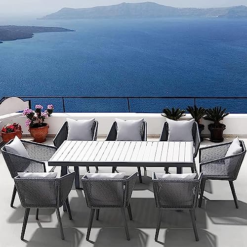 Astomi 9-Piece Outdoor Patio Dining Set Rattan Furniture for 8 with Cushions Medium Grey