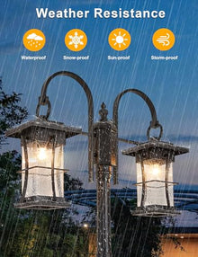EERU Dusk to Dawn Outdoor Lamp Post Light with Outlet, Electric 2-Head Outdoor Pole Light Farmhouse Street Light Post for Outside Waterproof Black Exterior Pillar Lantern for Garden Patio Driveway